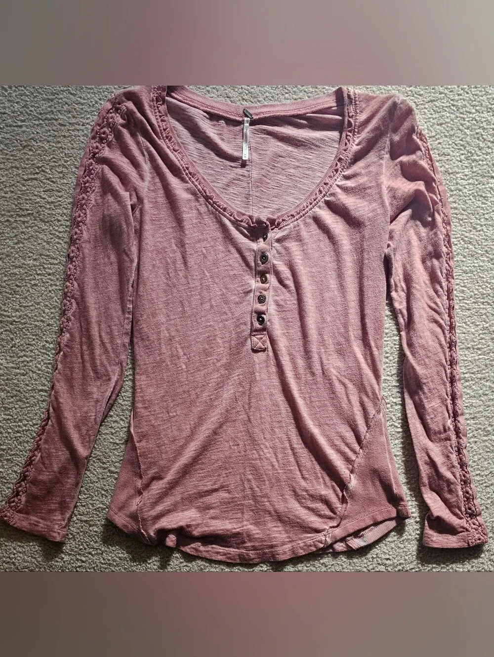 Free People Shell Stitch Long Sleeve Henley is a bohemian-inspired knit top